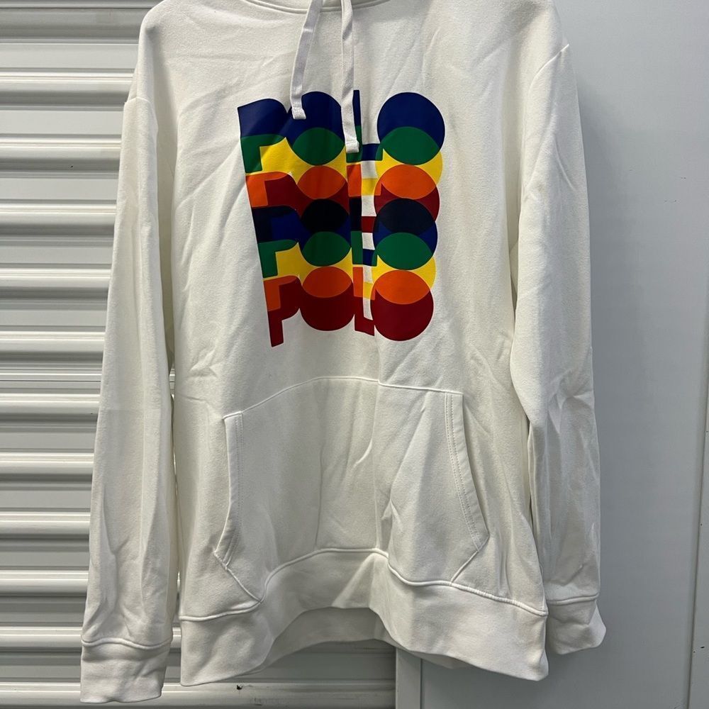 Ralph Lauren White Sweater with Multicolor Logo NEW